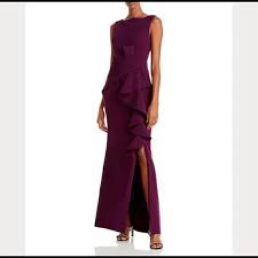 002 Eliza J Plum Ruffle Maxi Dress